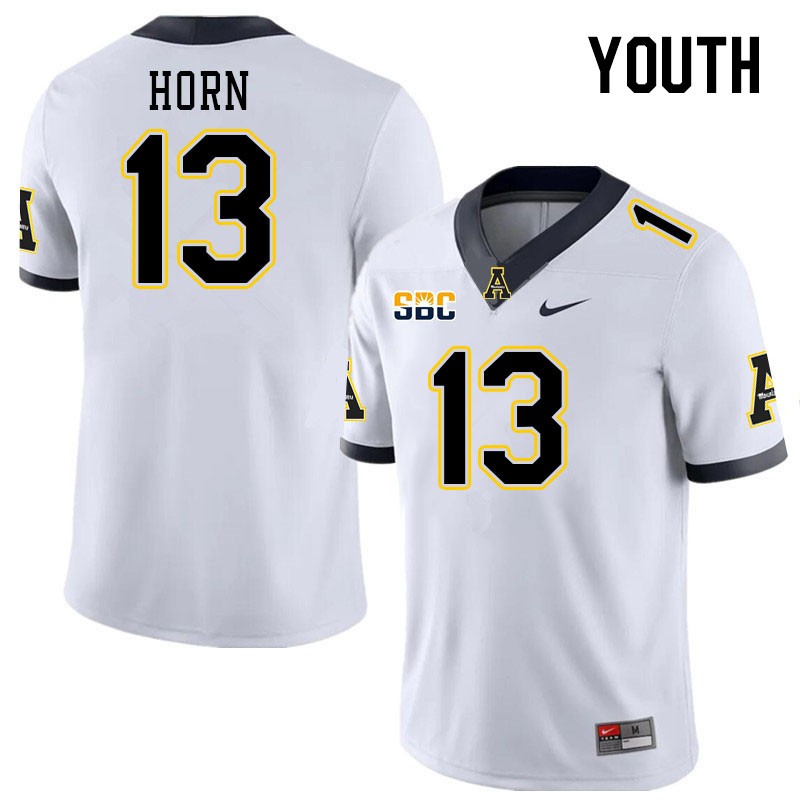 Youth #13 Christan Horn Appalachian State Mountaineers College Football Jerseys Stitched Sale-White - Click Image to Close